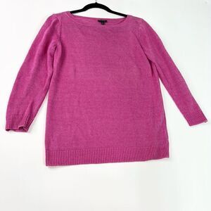 Talbots Sweater Womens Small Linen Open Knit 3/4 Sleeve Pink Lightweight